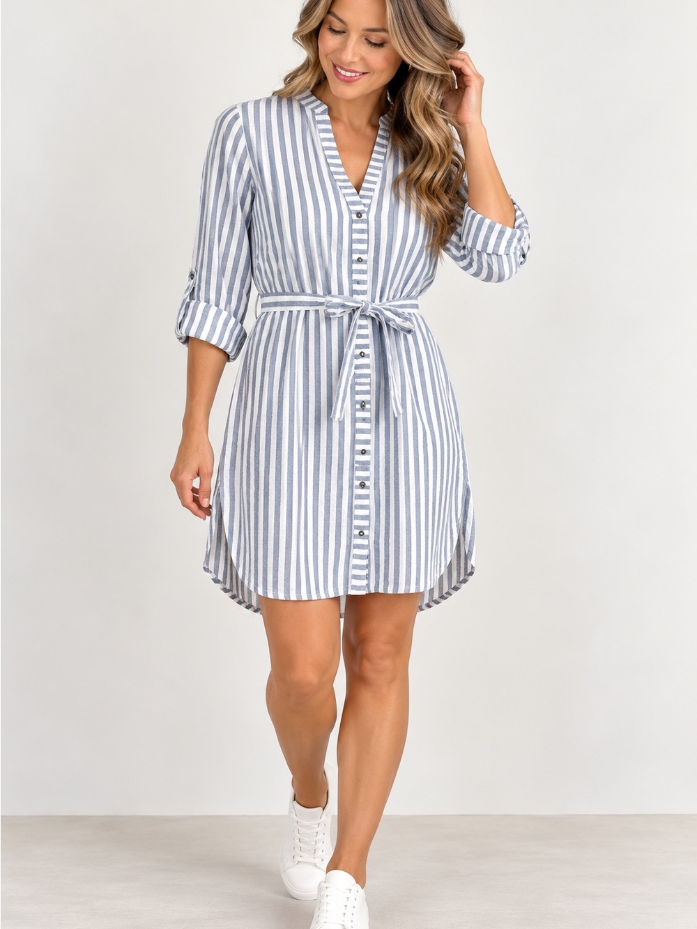 Abercrombie & Fitch Blue White Striped Tie Waist Shirt Dress Medium